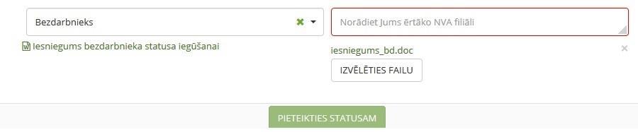 Poga "pieteikties statusam"