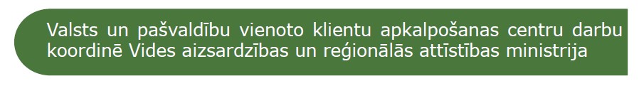 Valsts un pašvaldību vienoto klientu apkalpošanas centru darbu koordinē Vides aizsardzības un reģionālās attīstības ministrija